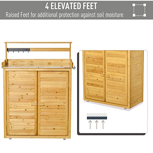 Wooden Potting Bench Table with 3-Tier Shelves and Cabinet Q7453