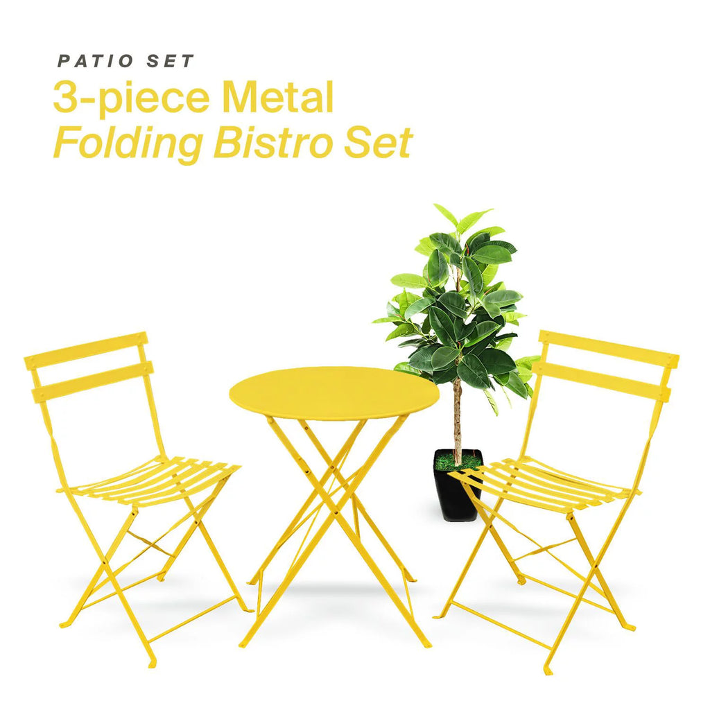 Yellow 3 Piece Bistro Folding Furniture Set Q514