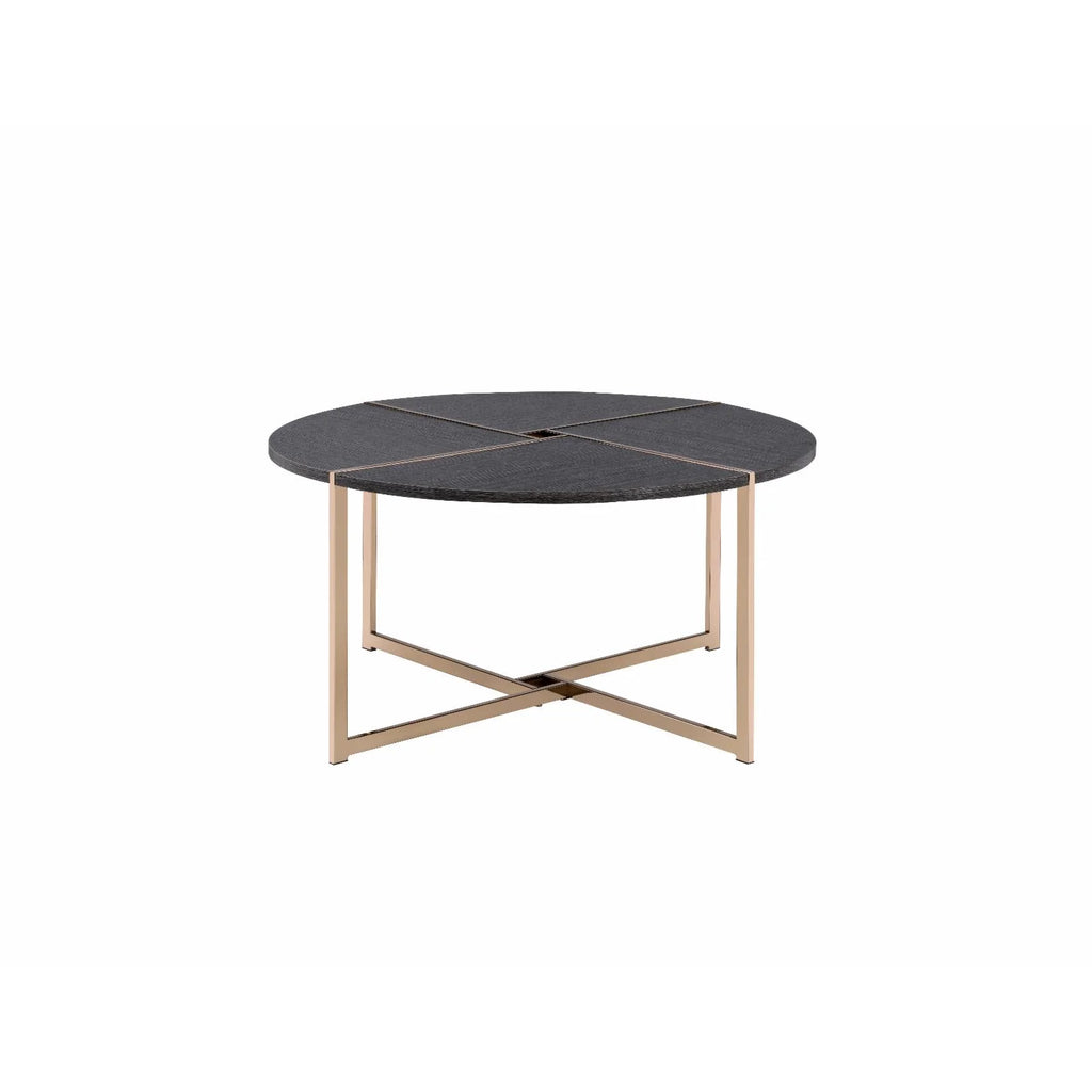 Round Wooden Coffee Table in Black and Champagne F93656