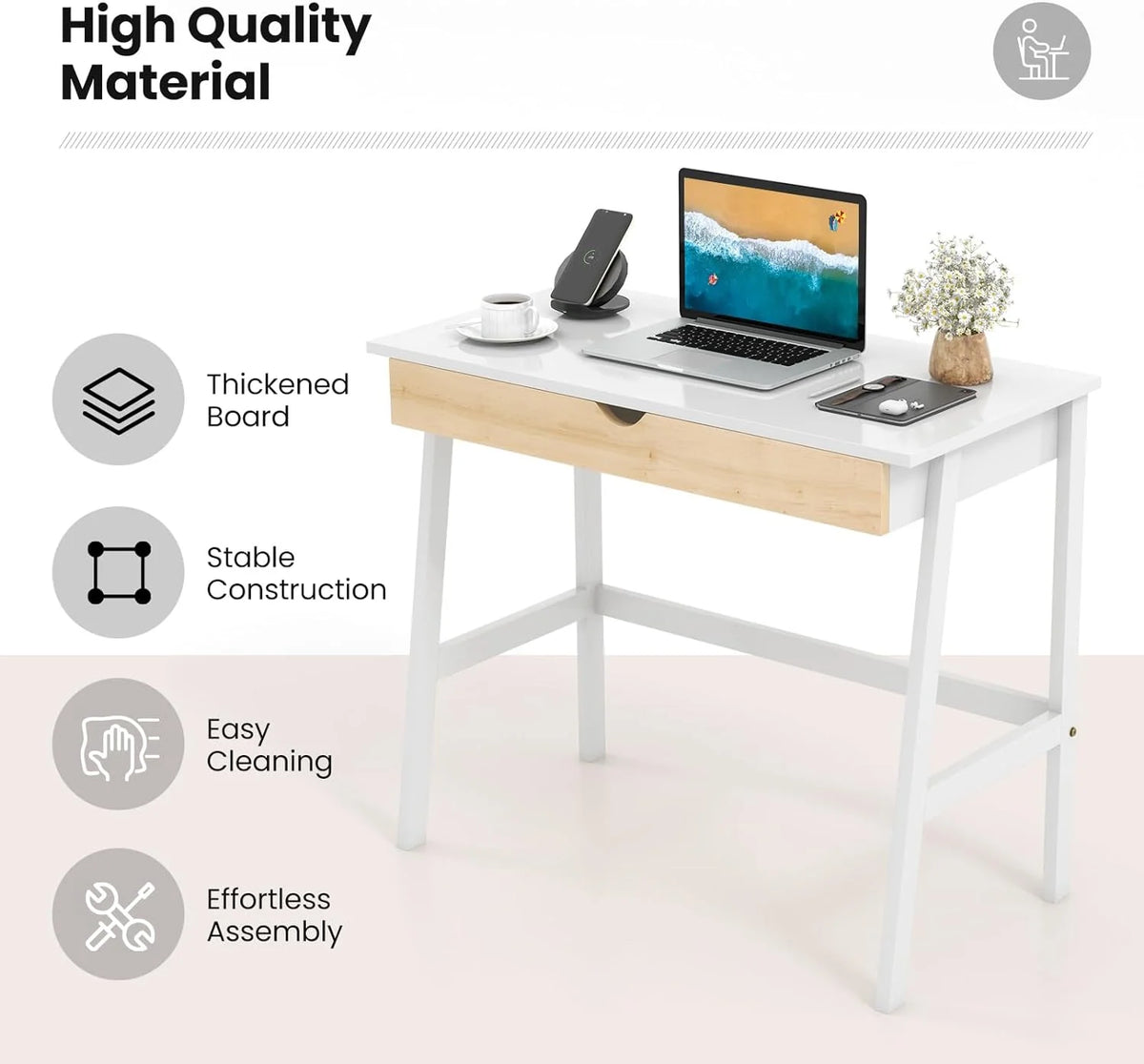 White Computer Desk with Drawer O99156