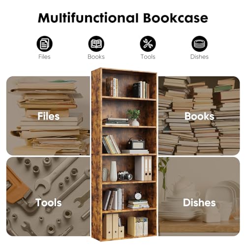 6 Shelf 63 Inch Tall Black Bookcase D29008