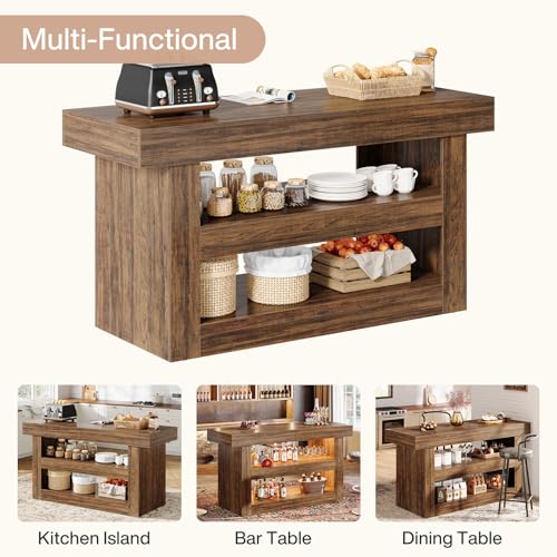 Brown 55-Inch Kitchen Island with Storage F1711