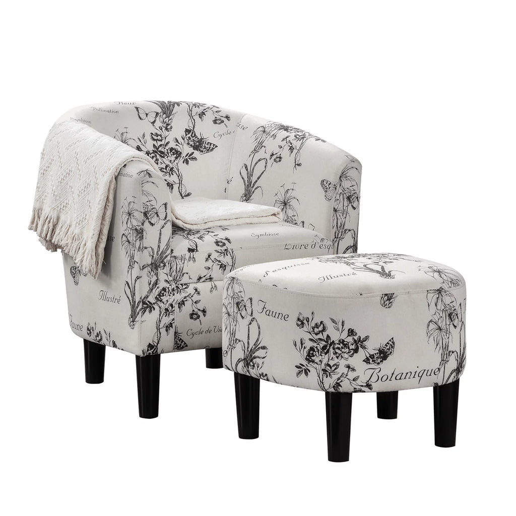 Botanical Print Accent Chair with Ottoman A3372