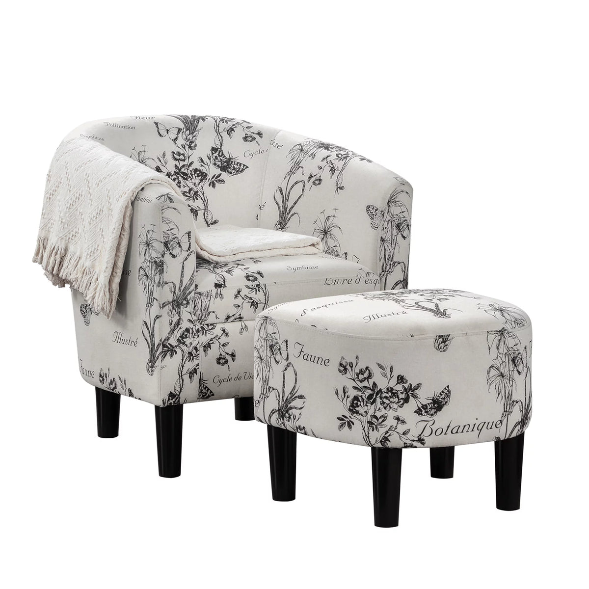 Botanical Print Accent Chair with Ottoman A3372