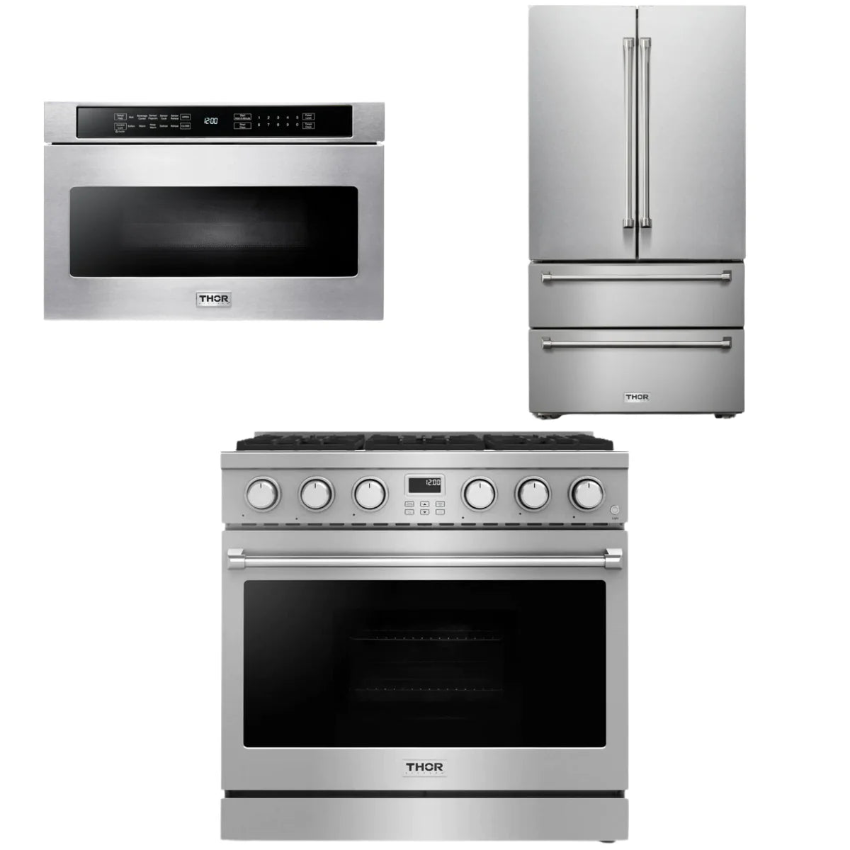 36 Gas Range, Refrigerator and Microwave X69926