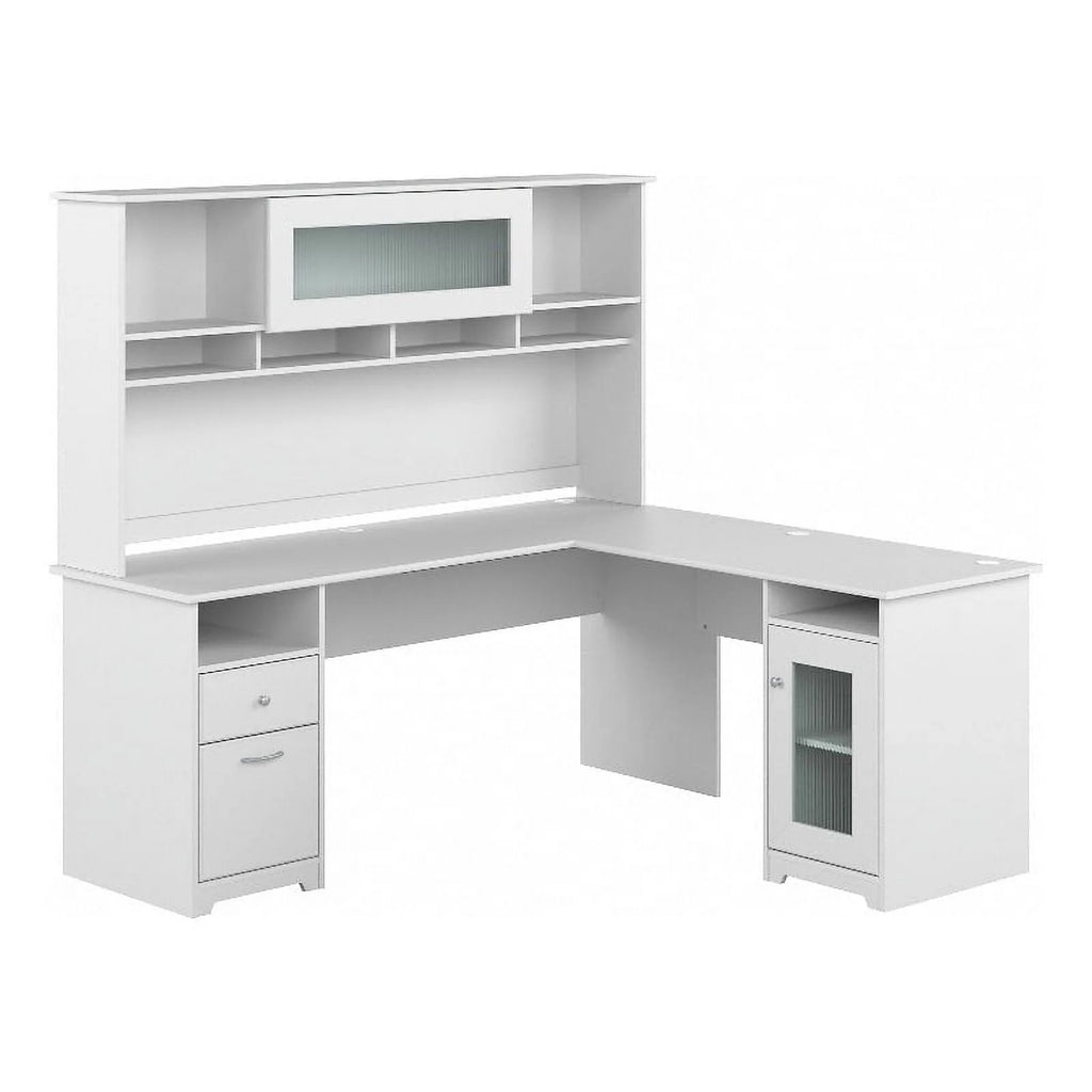 White L Shaped Computer Desk with Hutch Q135494