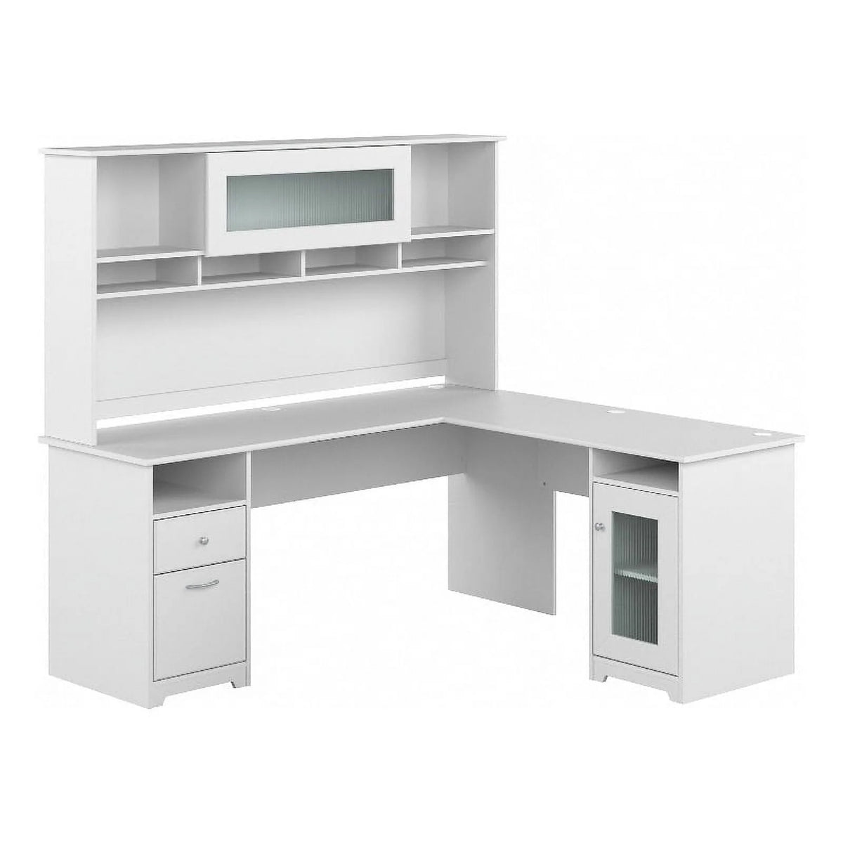 White L Shaped Computer Desk with Hutch Q135494