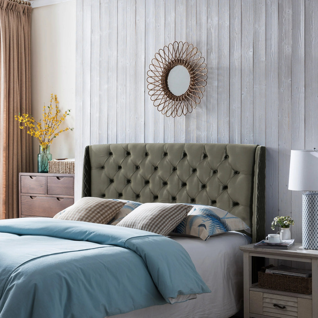Navy Blue Velvet Queen Headboard F7625