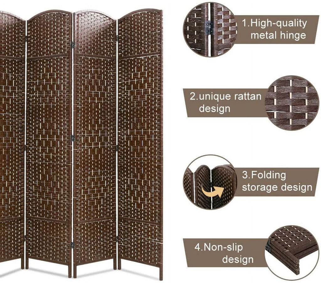 Brown 4 Panel Wood Room Divider Screen D525