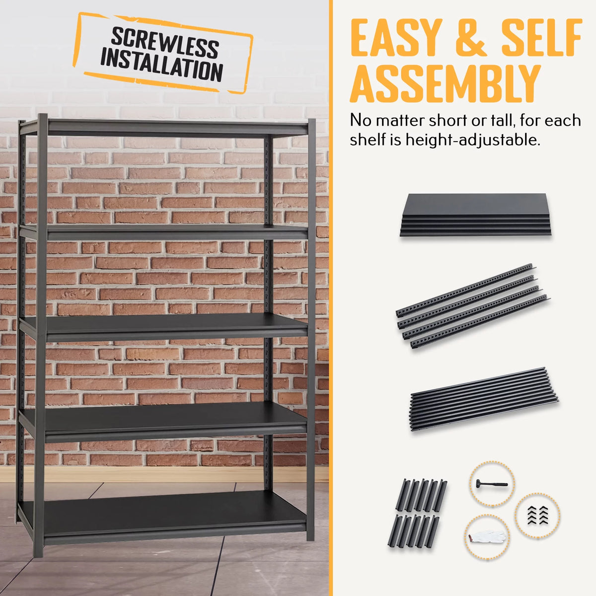 5 Tier Heavy Duty Adjustable Steel Storage Rack, Black E15856