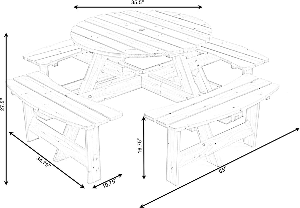 Wooden Round Picnic Table with Bench V2835