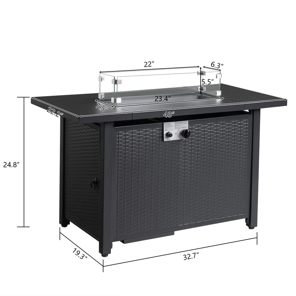 43'' Propane Fire Pit Table with Rain Cover and Wind Guard W3307