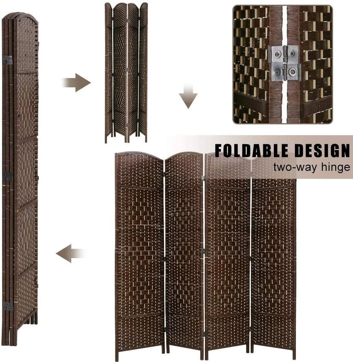 Brown 4 Panel Wood Room Divider Screen D525