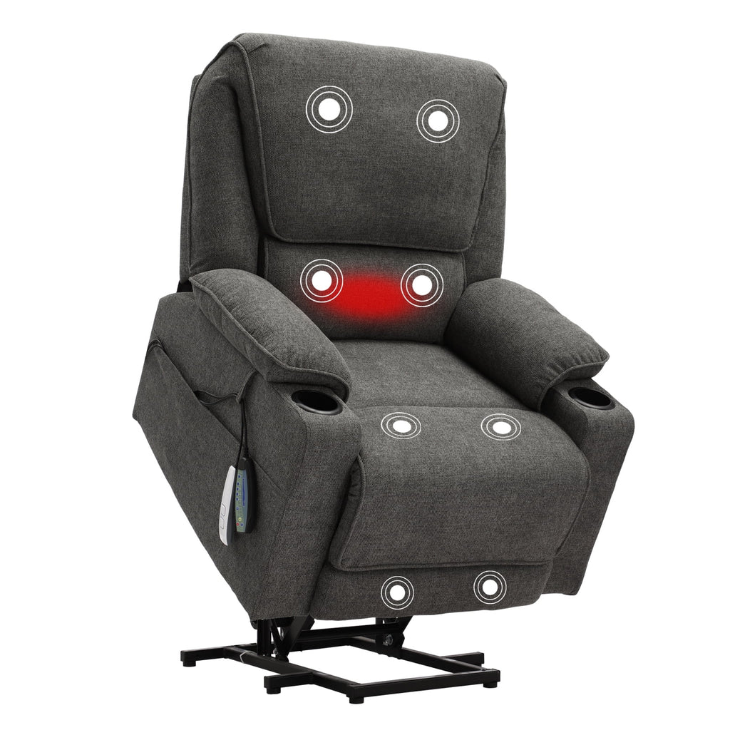 Dark Gray Linen Power Lift Recliner with Cup Holder P773