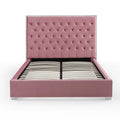 Pink Velvet King Bed with Silver Metal Frame C2706