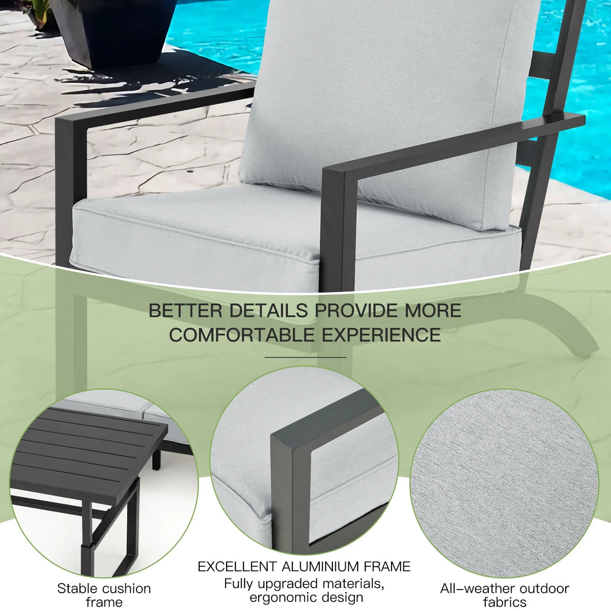 Aluminum Patio Furniture Set with Grey Cushions X6273