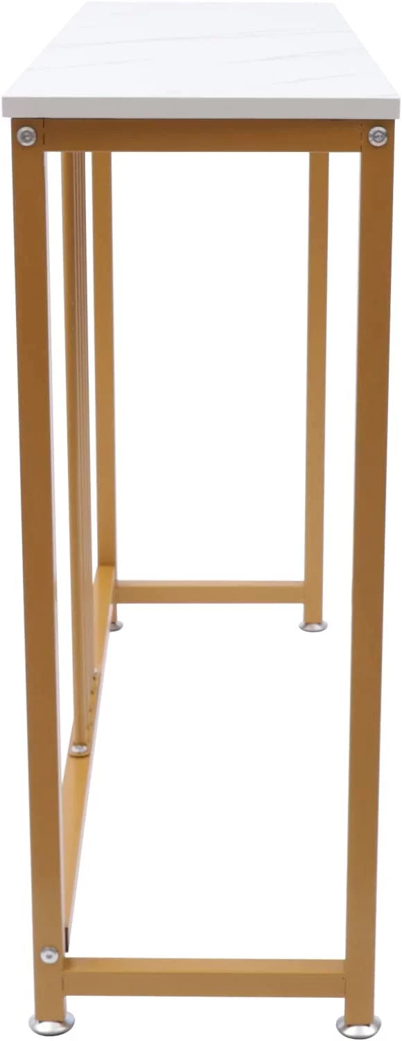 Gold and White Metal Wood Skinny Console Table Y1583