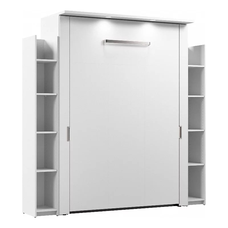 White Full Murphy Bed with 2 Storage Units V320