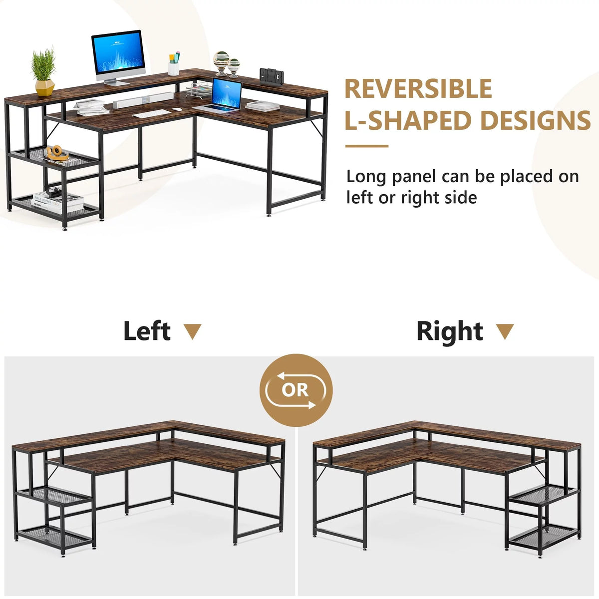 L Shaped Desk with Monitor Stand, 69 Inch White J2908