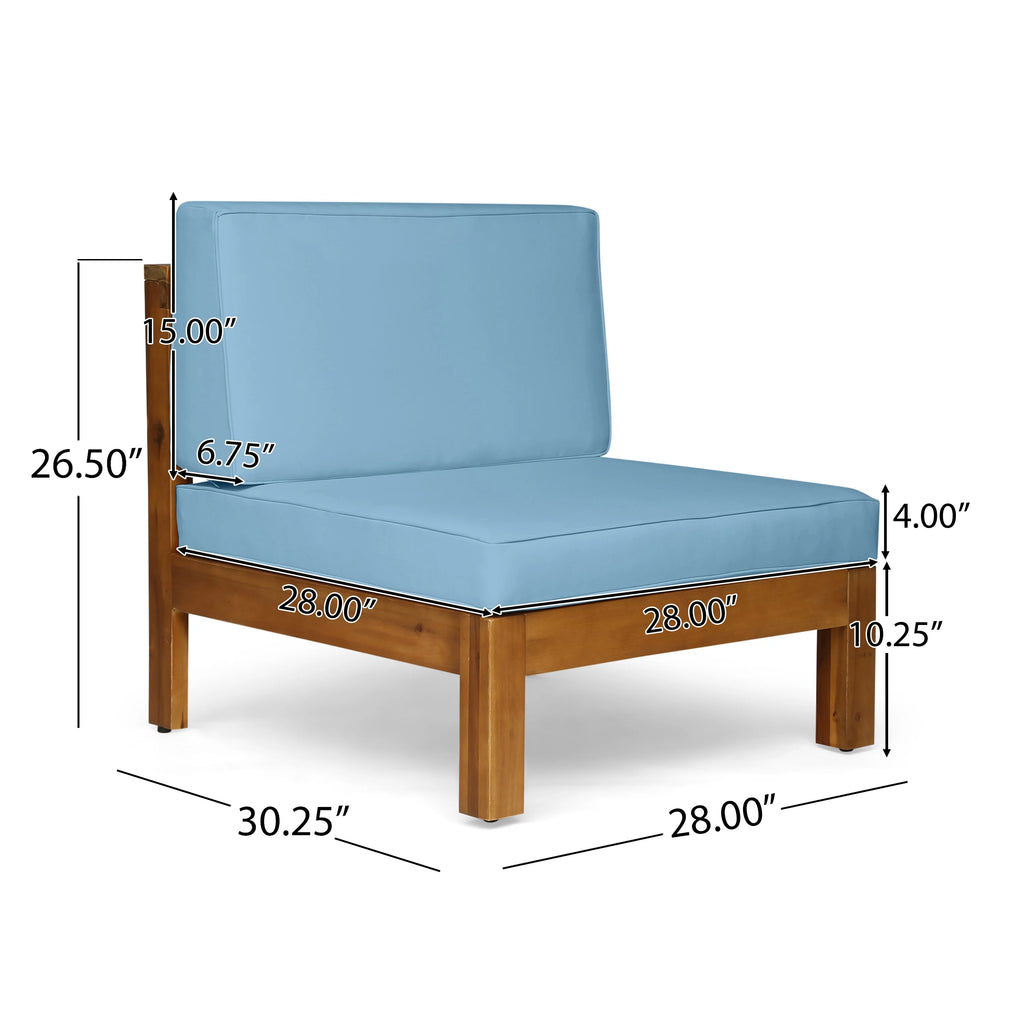 Teak Blue 8 Seater Wood Sectional Sofa Set with Coffee Table A583099