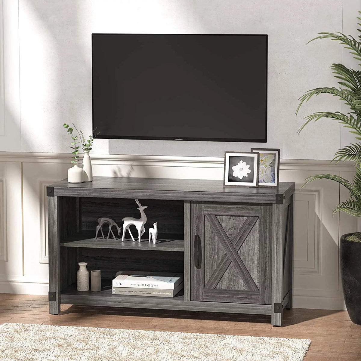 Grey Wood TV Stand with Storage K783