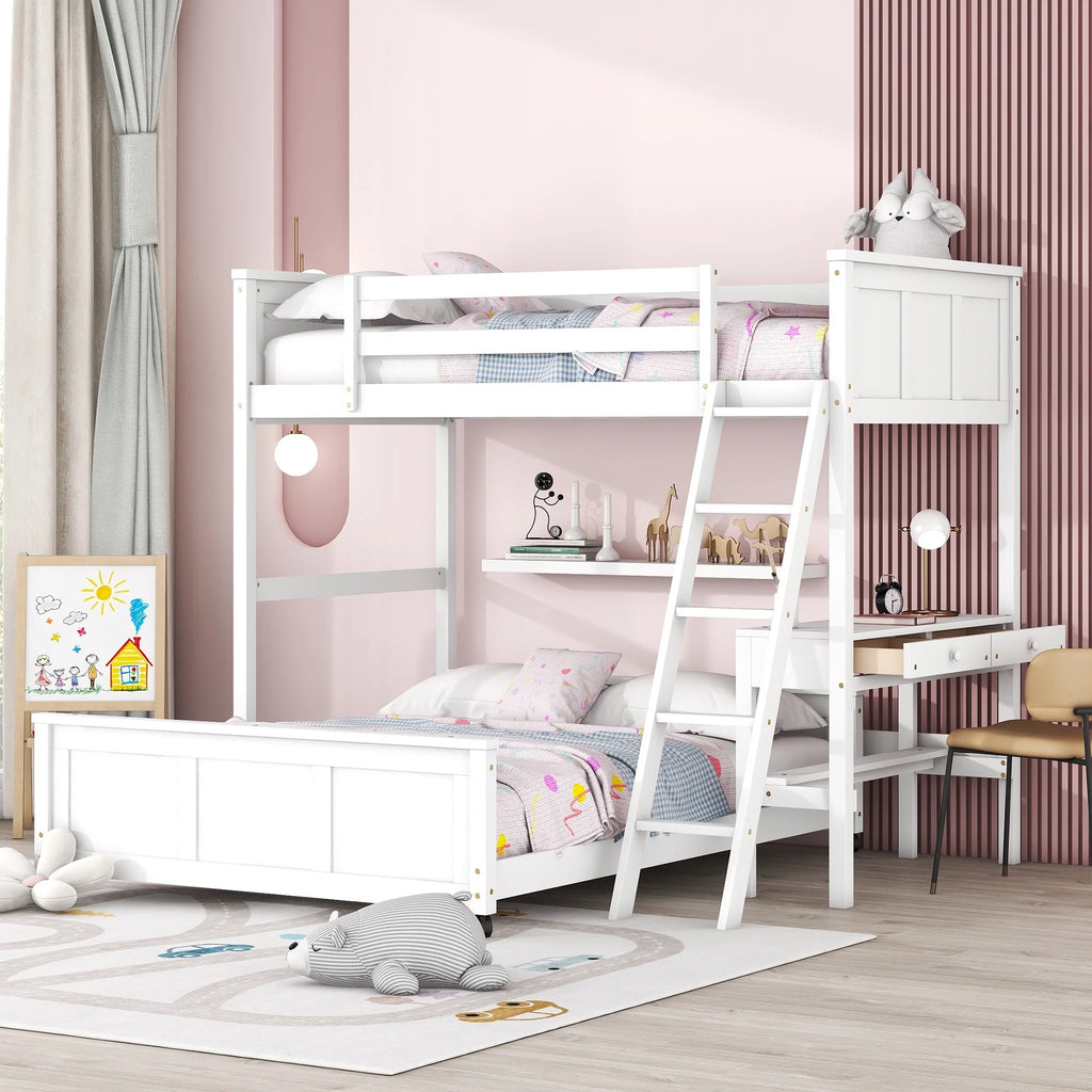 Twin Over Full Bunk Bed with Desk and Storage Drawers K91782