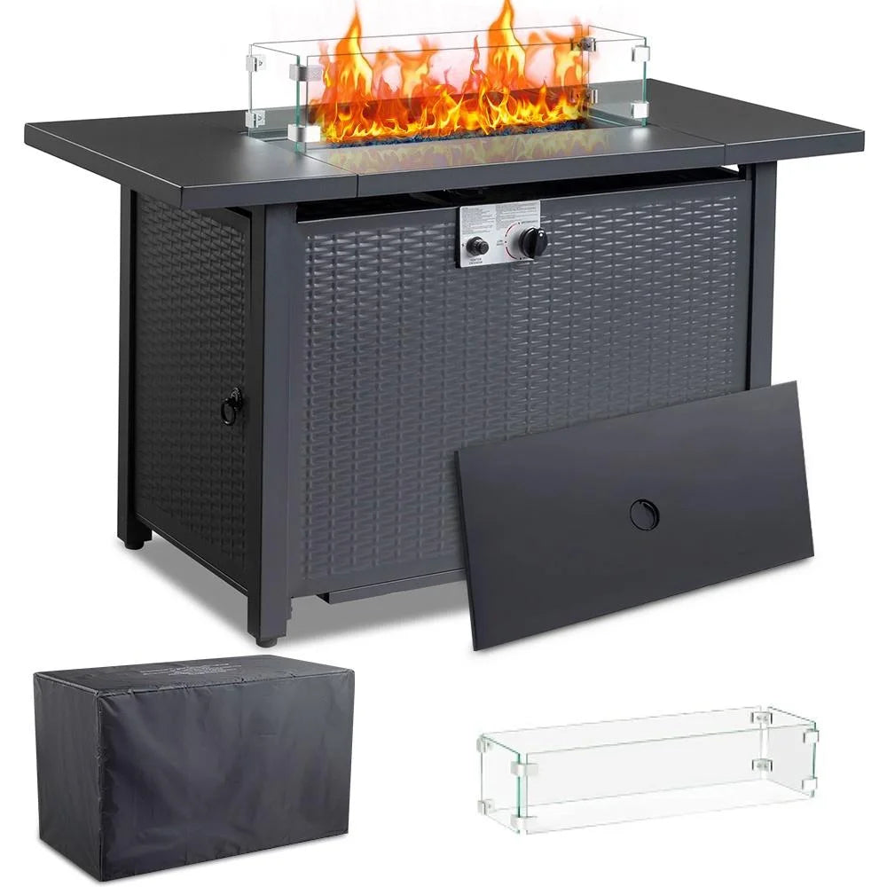 43'' Propane Fire Pit Table with Rain Cover and Wind Guard W3307