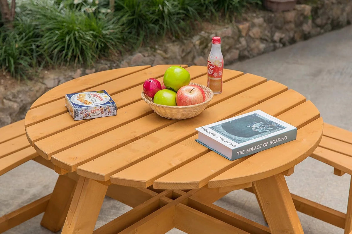 Wooden Round Picnic Table with Bench V2835