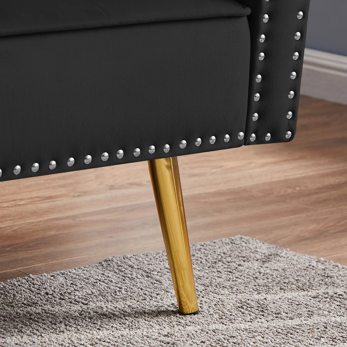 Black Velvet Tufted Futon Sofa Bed O5548
