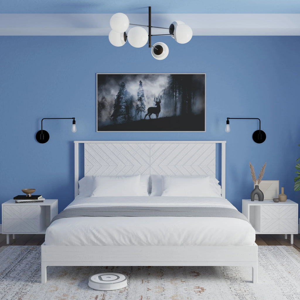 Queen Platform Bed Frame with Headboard Solid Wood Black Y19016