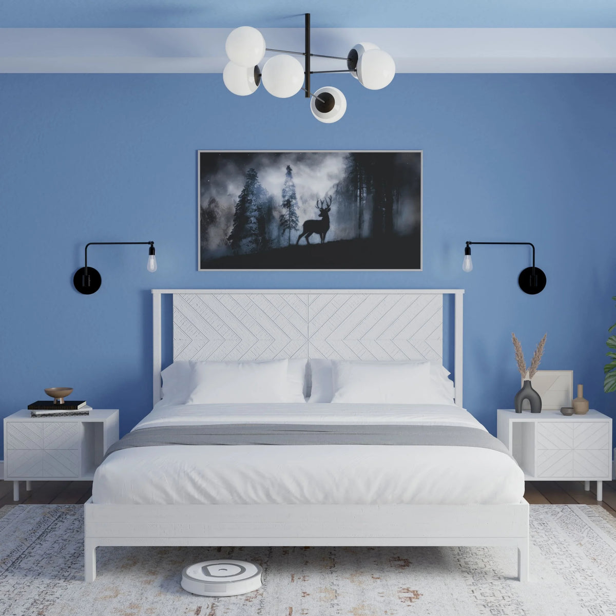 Queen Platform Bed Frame with Headboard Solid Wood Black Y19016