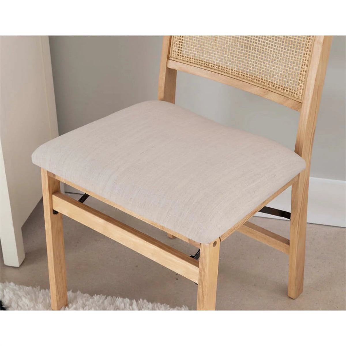 Natural Wood Folding Side Chair with Woven Cane Back A12867
