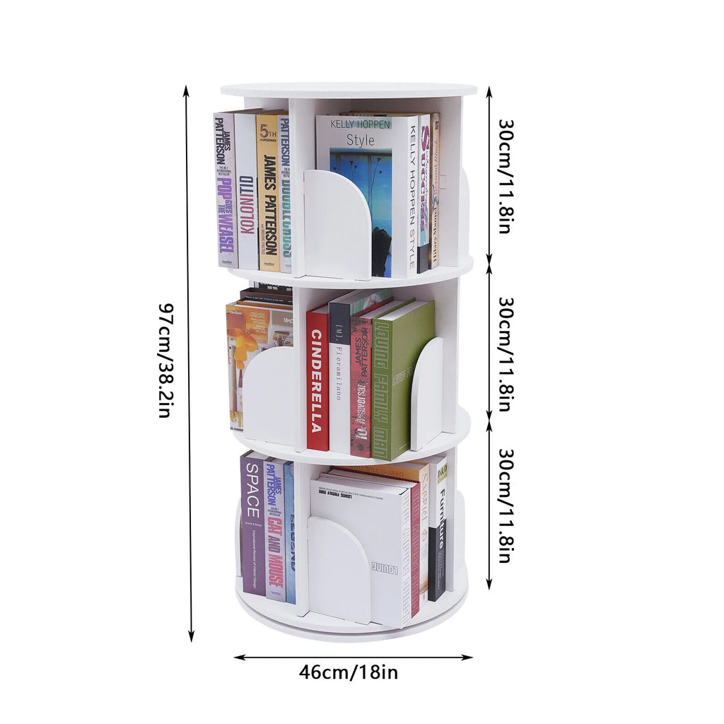 3-Tier 360° Rotating White Bookshelf R21252
