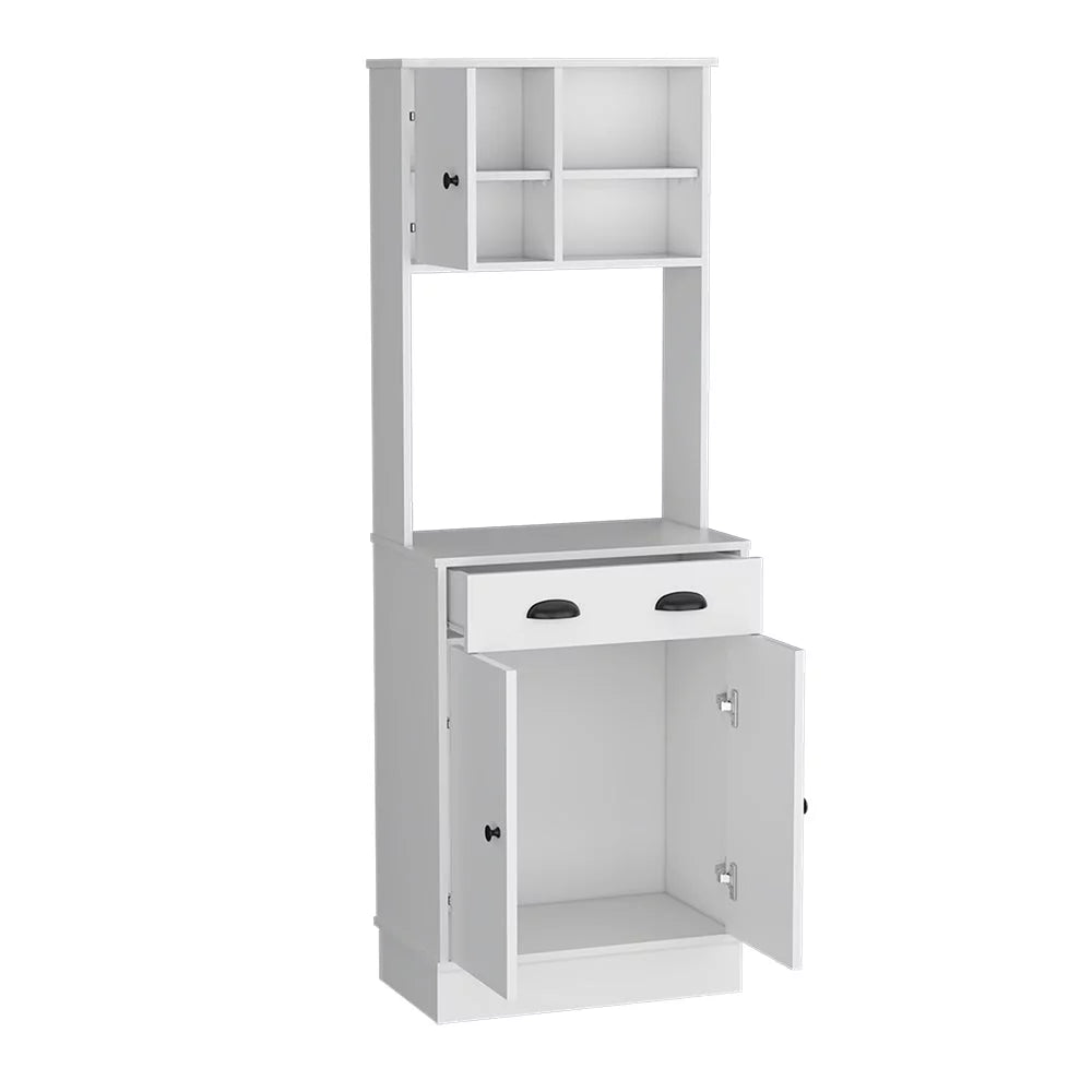 White Microwave Storage Stand with 3 Doors and Drawer A374380
