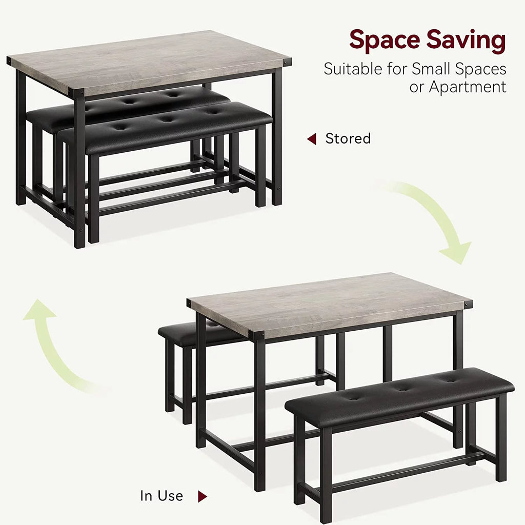 Rustic Grey 3 Piece Dining Table Set with 2 Benches E721816