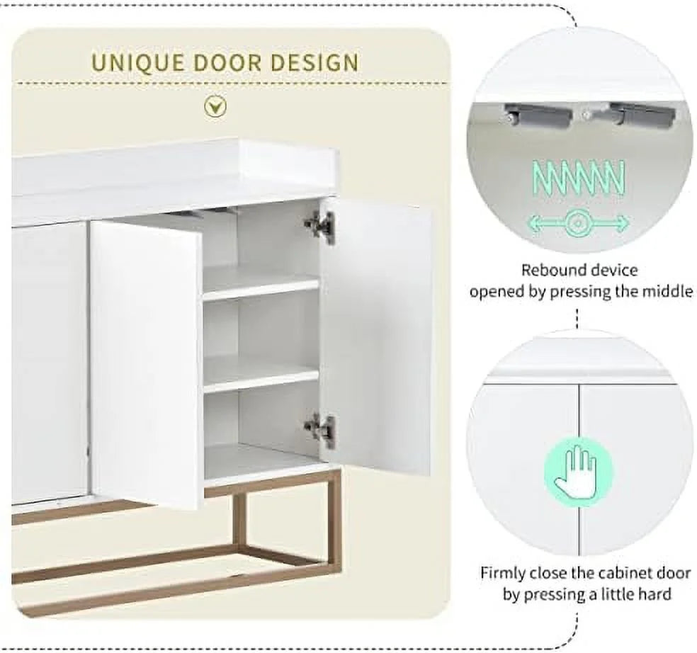 Modern Sideboard Buffet Cabinet with 4 Doors Adjustable Shelves Metal Legs White M589665