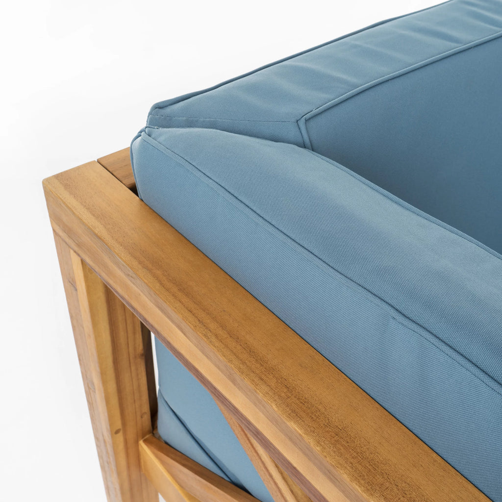 Teak Blue 8 Seater Wood Sectional Sofa Set with Coffee Table A583099