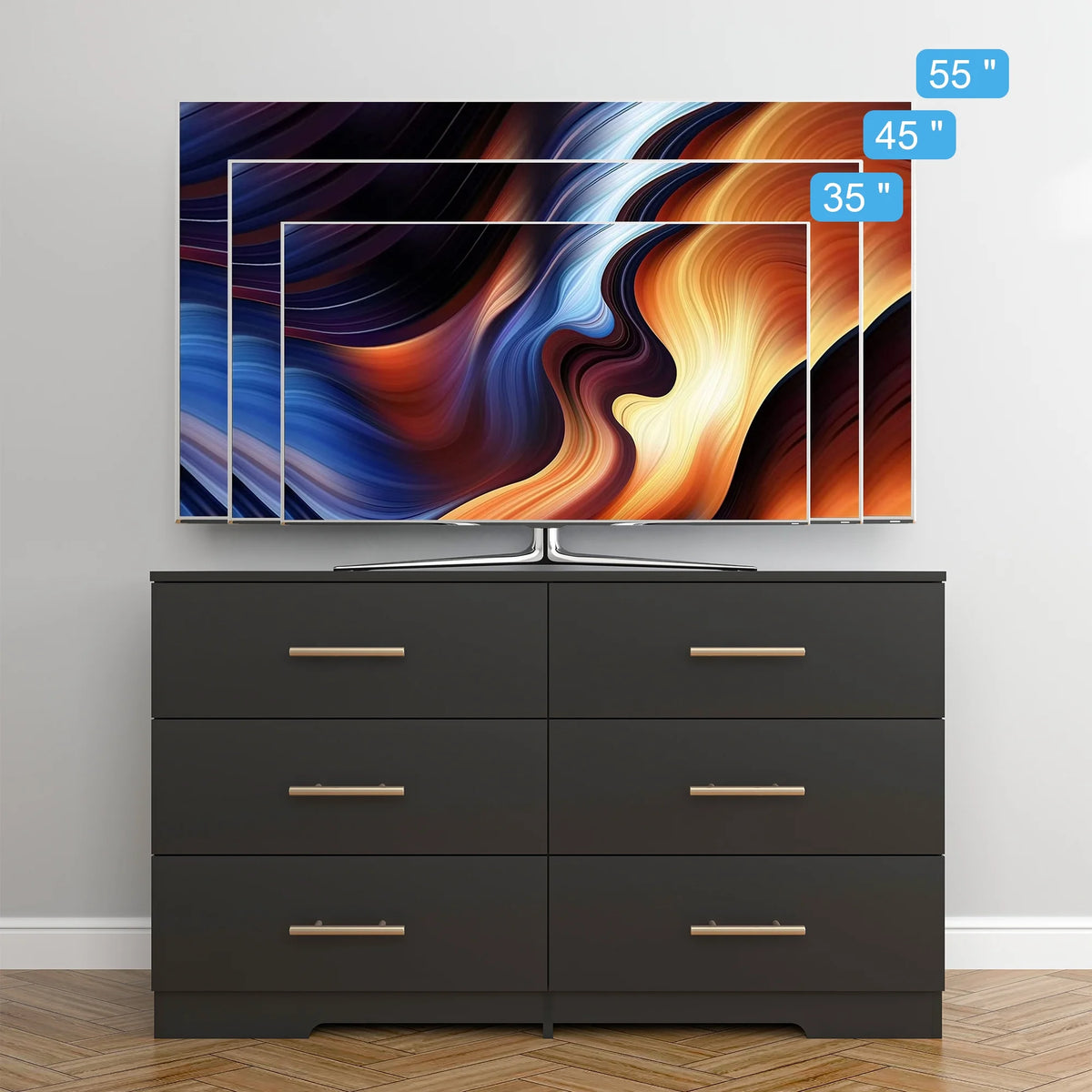 Black 6 Drawer Wood Dresser F97770