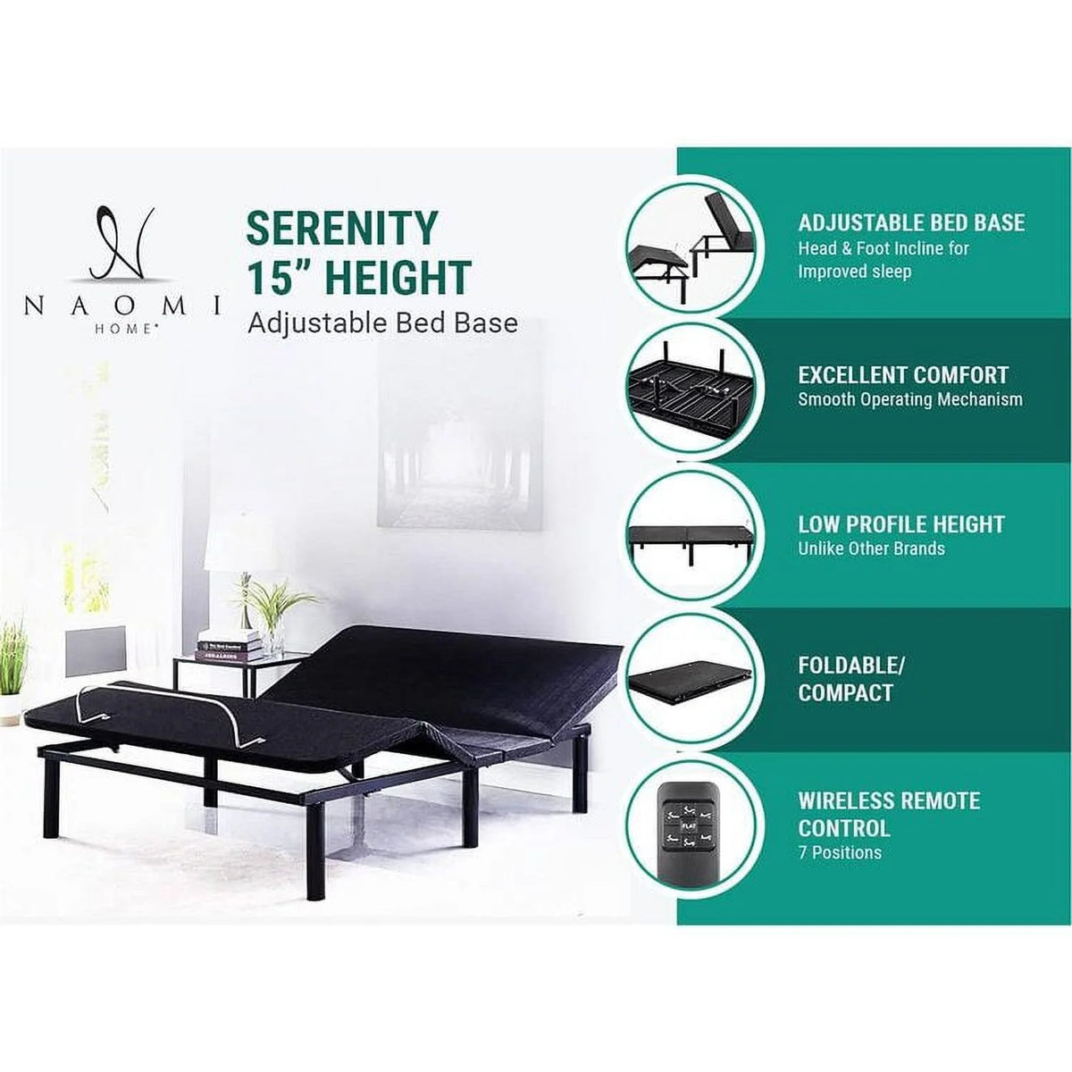 15" Queen Adjustable Bed Frame with Remote Y6301
