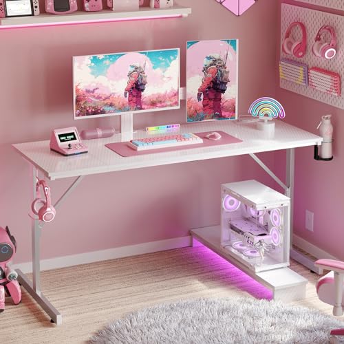 42 inch Black Marble Gaming Desk with LED Lights I299808