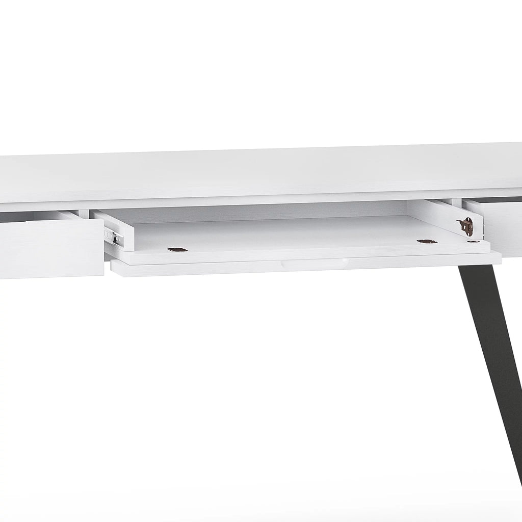 Distressed White Wood Desk with Keyboard Tray L828