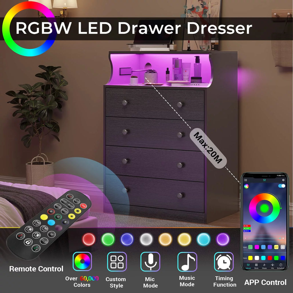 Black 4 Drawer Dresser with Charging Station H663