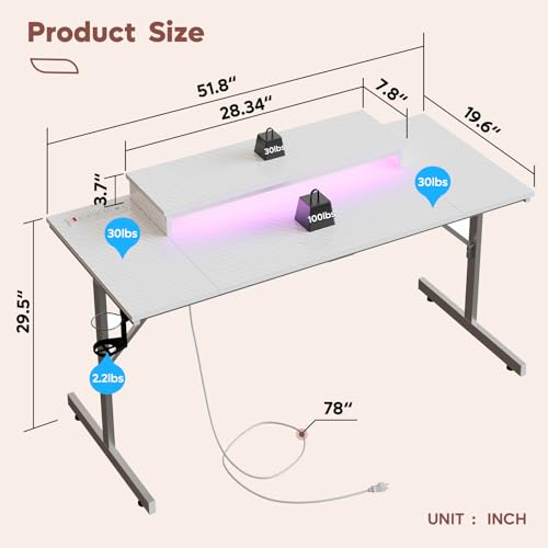 42 inch Black Marble Gaming Desk with LED Lights I299808