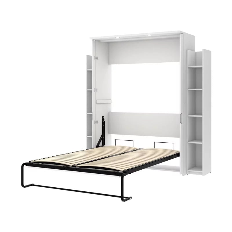 White Full Murphy Bed with 2 Storage Units V320