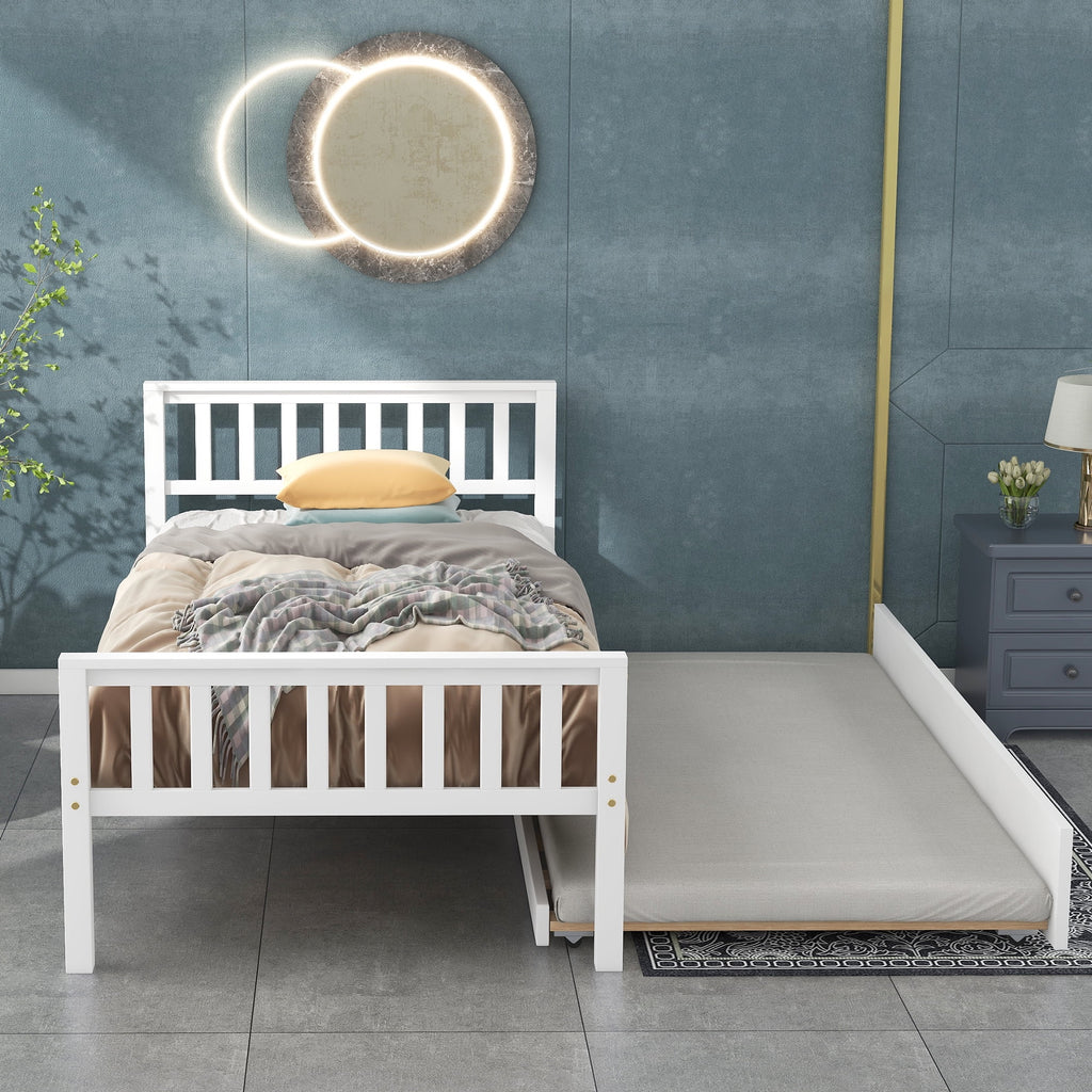 Twin Bed with Trundle and Headboard White N2714