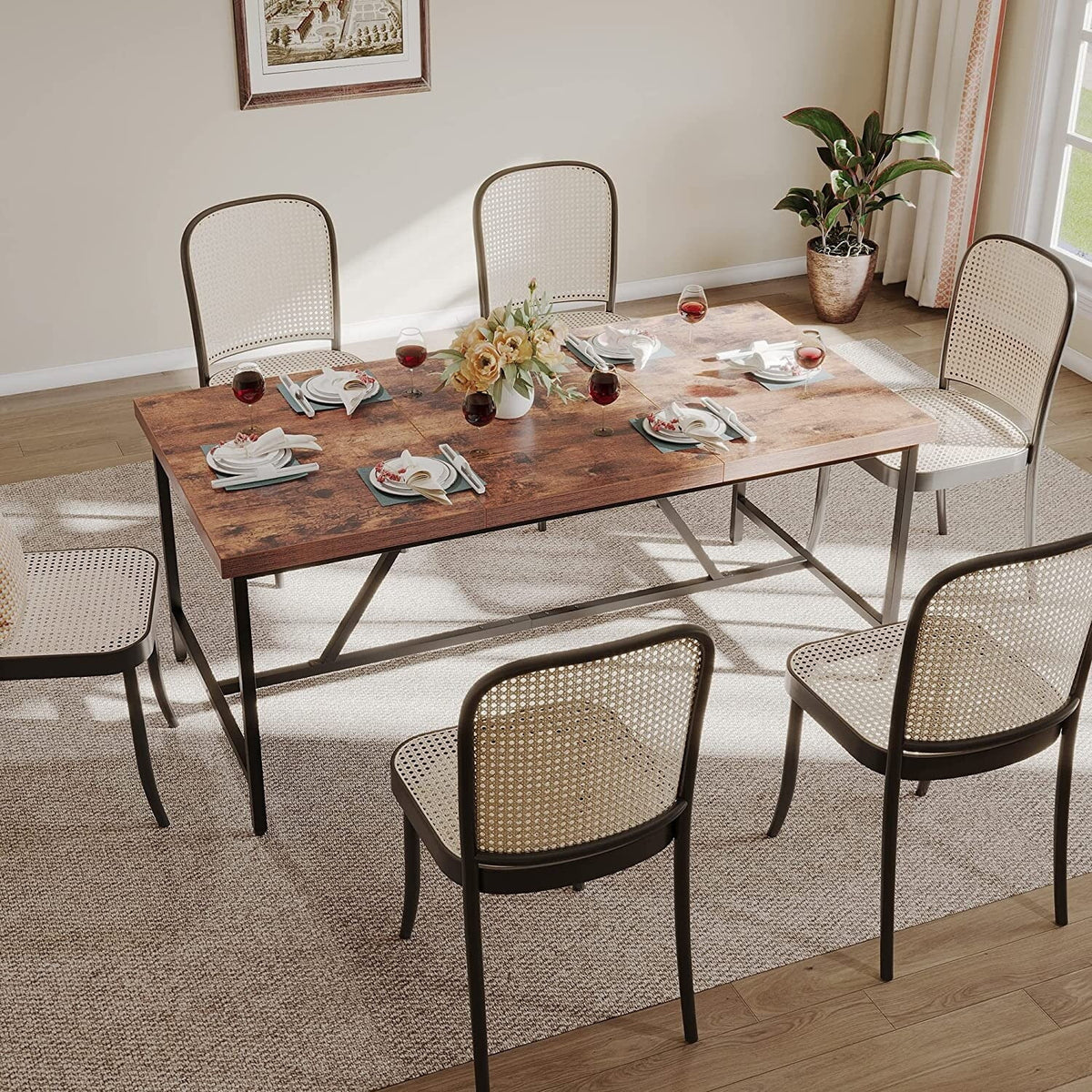 70 x 35 Inch Large Wood Dining Table with Metal Frame V80918