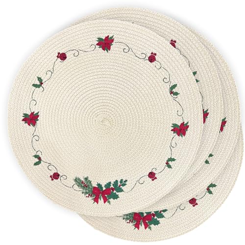 Christmas Placemats Set of 4 Round Embroidered Table Mats I94682