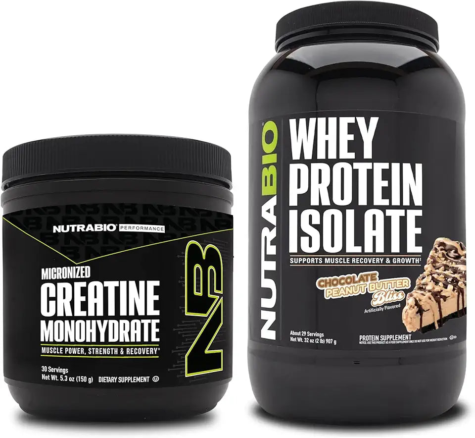 Unflavored Creatine Monohydrate and Chocolate Peanut Butter Whey Protein Isolate Supplement Bundle V5375
