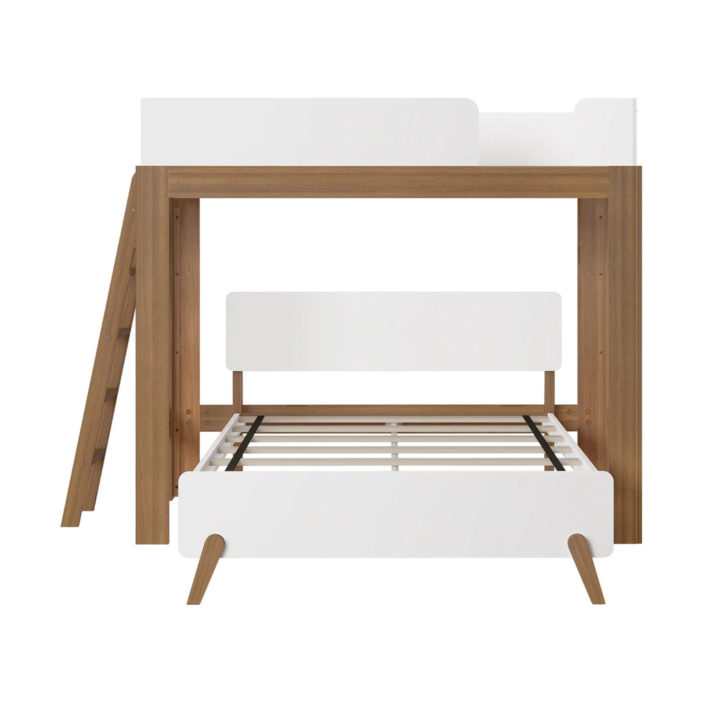 Twin over Full L-Shaped Bunk Bed White Pecan Solid Wood D121