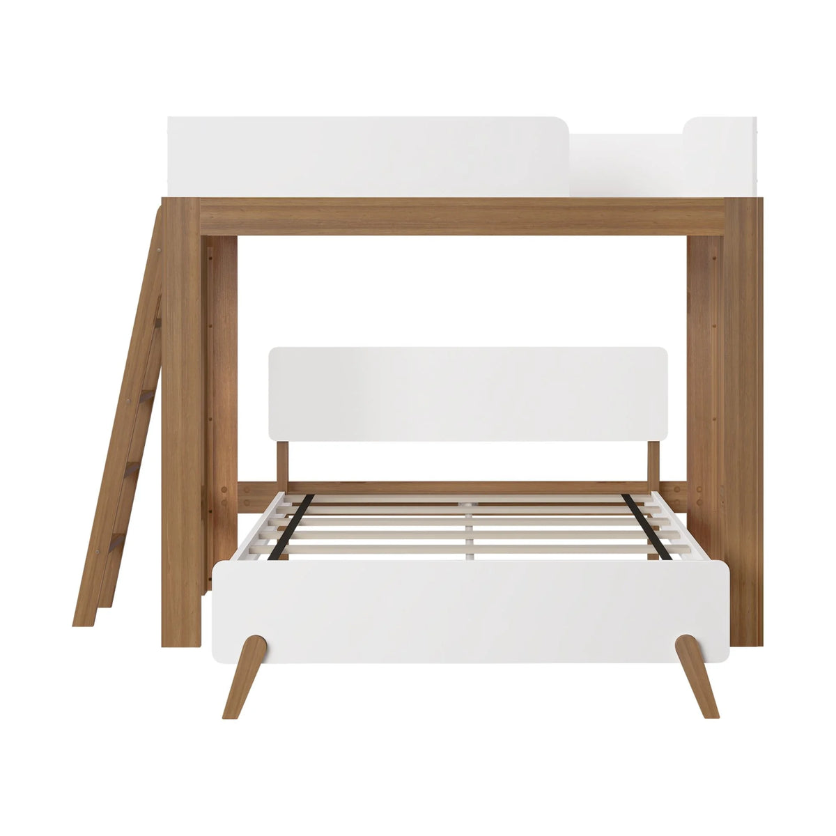 Twin over Full L-Shaped Bunk Bed White Pecan Solid Wood D121